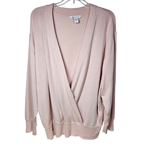 Athleta Purana V-Neck Wrap Sweatshirt Orchid Pink Women's L - Picture 1 of 10